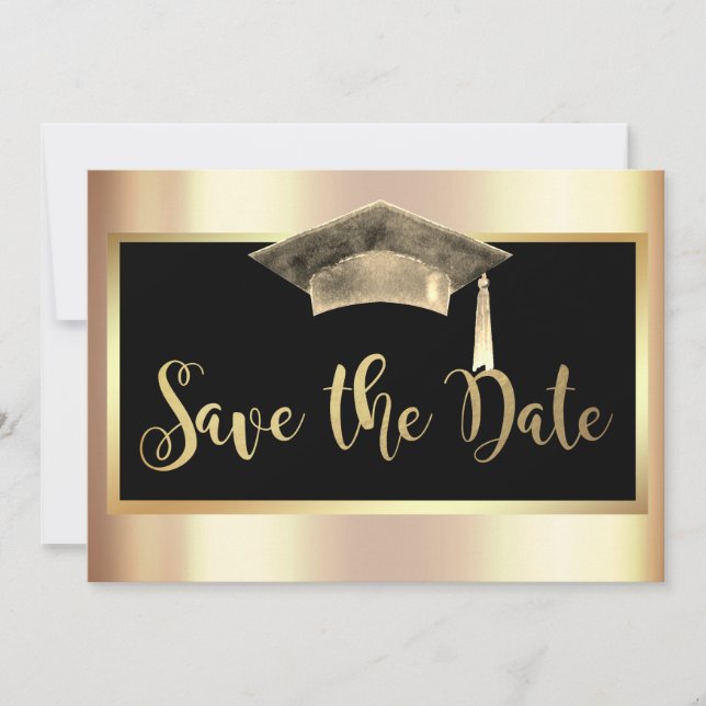 Elegant Gold Grad Cap Tassel Save the Date (Vorderseite)