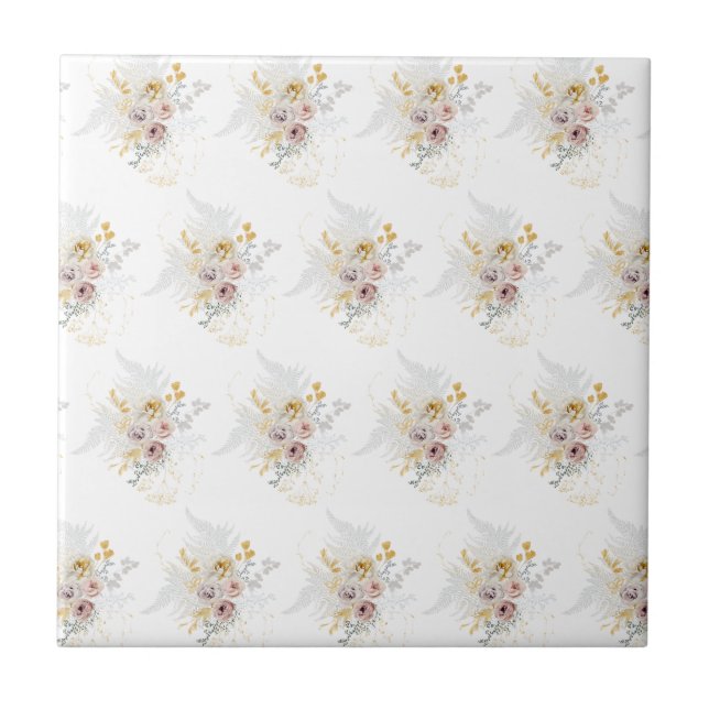 Elegant Gold Gray Floral Fliese (Vorderseite)