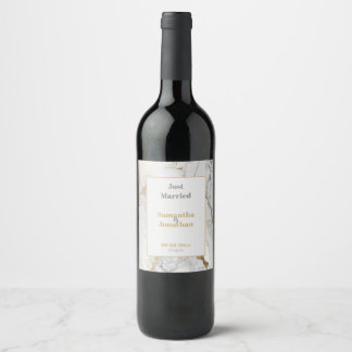 Elegant Gold Gray Marble Wedding Weinetikett