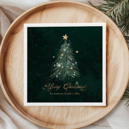 Elegant Gold Green Christmas Tree Holiday Serviette