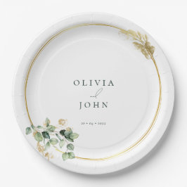 Elegant Gold Green Eucaliptus Wedding Pappteller