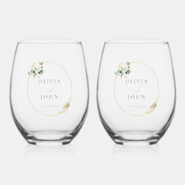 Elegant Gold Green Eucaliptus Wedding Weinglas Ohne Stiel