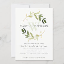 ELEGANT GOLD GREEN FOLIAGE WREATH BABY SHOWER CARD