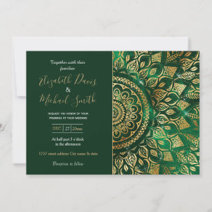 Elegant Gold Green Mandala Floral Einladung