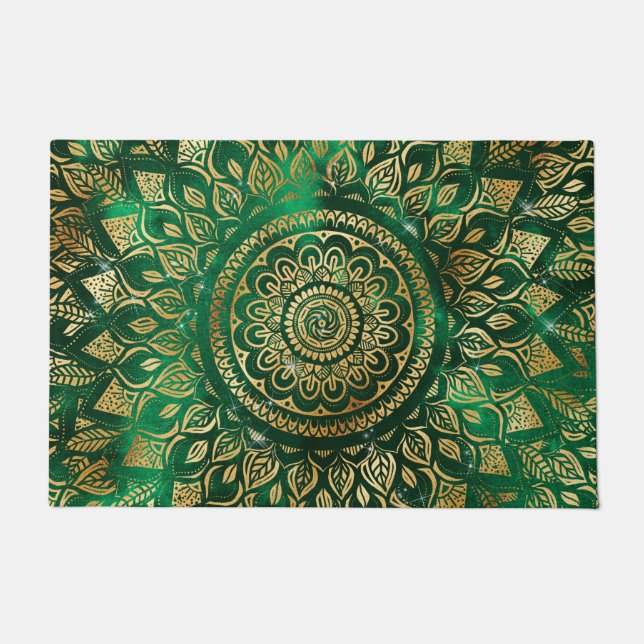 Elegant Gold Green Mandala Floral Fußmatte (Vorderseite)