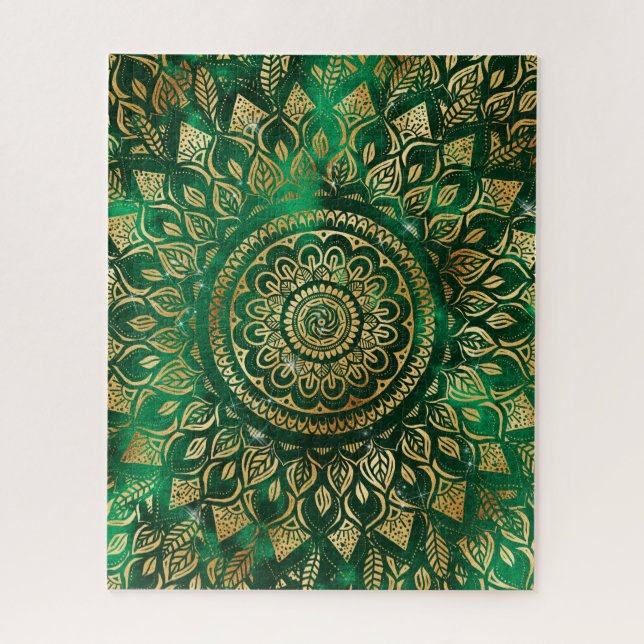 Elegant Gold Green Mandala Floral Puzzle (Vertikal)