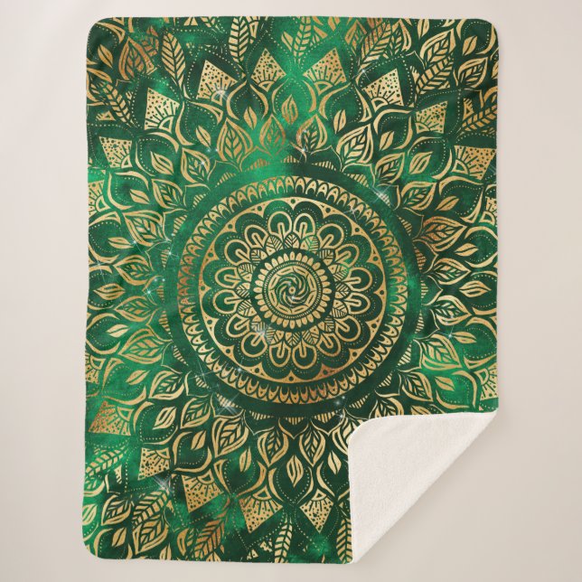 Elegant Gold Green Mandala Floral Sherpadecke (Vorderseite)
