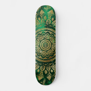 Elegant Gold Green Mandala Floral  Skateboard