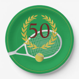 Elegant Gold Green Tennis 50. Geburtstag Pappteller