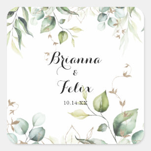 Elegant Gold Greenerding Wedding Umschlag Aufklebe Quadratischer Aufkleber