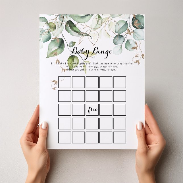 Elegant Gold Greenery Baby Bingo Shower Game (Von Creator hochgeladen)