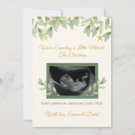 Elegant Gold Greenery Christmas Baby Announcement  Feiertagskarte
