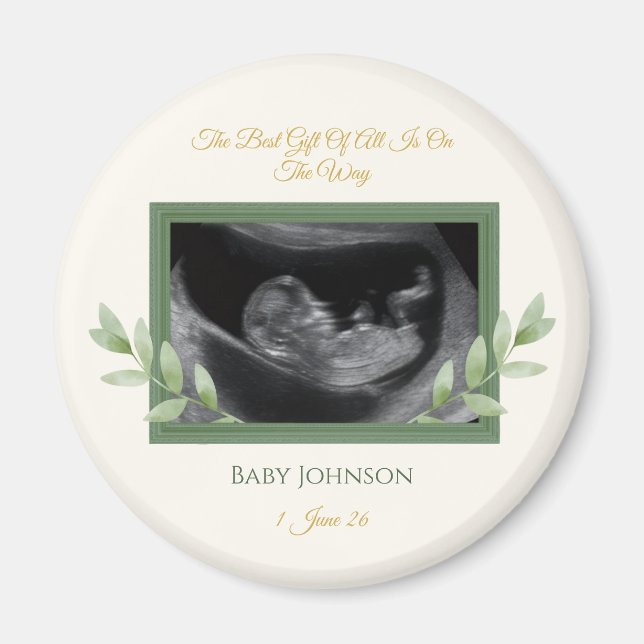 Elegant Gold Greenery Christmas Baby Announcement  Magnet (Vorne)
