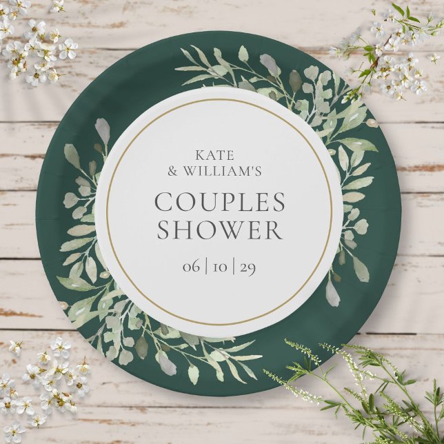 Elegant Gold Greenery Emerald Green Couples Dusche Pappteller (Elegant Gold Greenery Emerald Green Couples Shower Paper Plates)