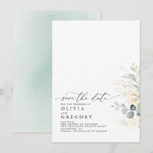Elegant Gold Greenery Save the Date Ankündigung