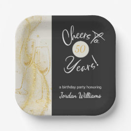 Elegant Gold Grey Cheers to 50 Years Birthday Pappteller
