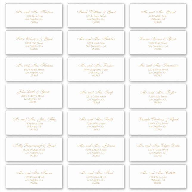 Elegant Gold Guest Address Labels (Vorderseite)