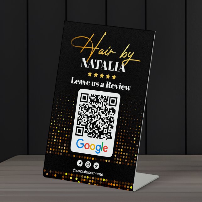 Elegant Gold Hair Salon Google Review QR Code Sockelschild (Von Creator hochgeladen)