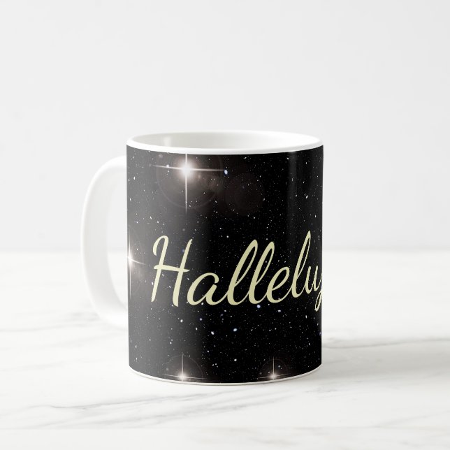 Elegant Gold Hallelujah! Auf Stars schwarzer Feier Tasse (Vorderseite Links)