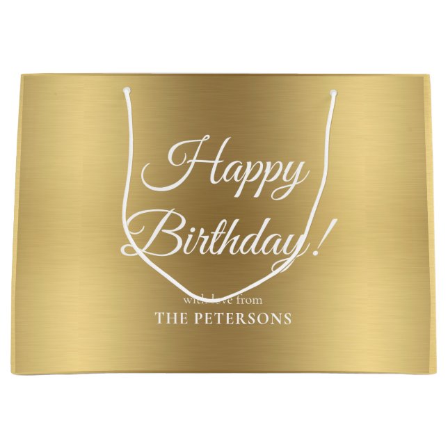 Elegant Gold Happy Birthday Name Large Gift Bag Große Geschenktüte (Vorderseite)