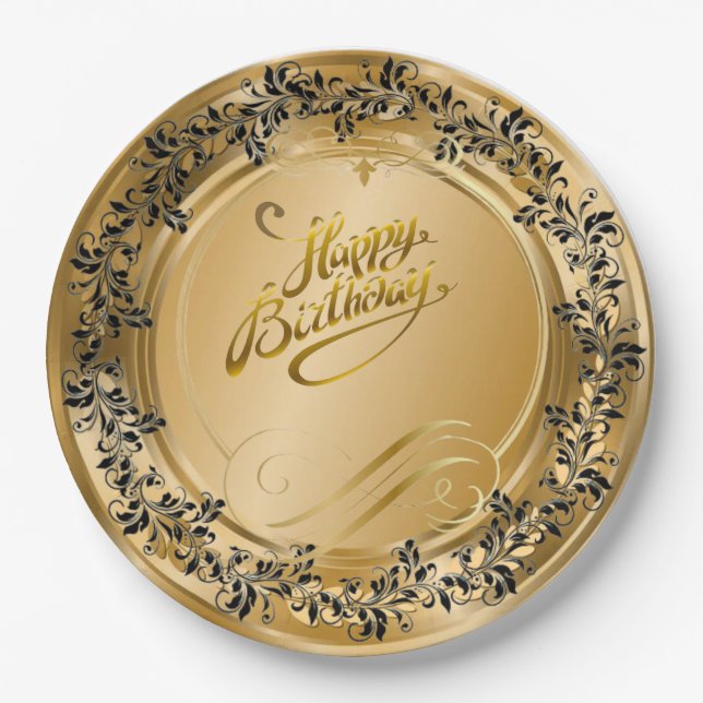 Elegant Gold Happy Birthday Paper Teller (Vorderseite)