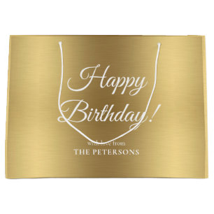 Elegant Gold Happy Geburtstag mit Namen Große Geschenktüte
