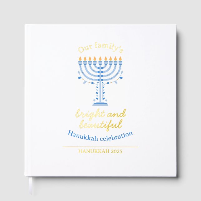 Elegant Gold Happy Hanukkah with Menorah Gästebuch (Vorderseite)