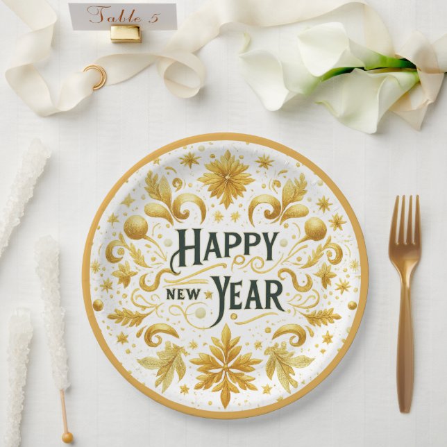 Elegant Gold Happy New Year  Paper Plate Pappteller (Hochzeit)