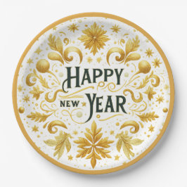 Elegant Gold Happy New Year  Paper Plate Pappteller