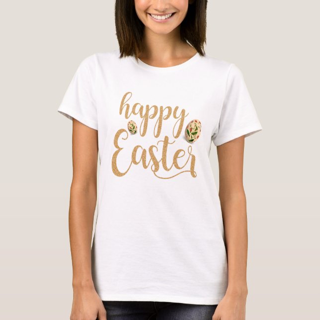 Elegant Gold Happy Oaster Modern T-Shirt (Vorderseite)