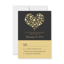 Elegant Gold Heart Dusty Black Wedding RSVP