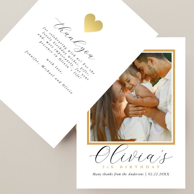 Elegant Gold Heart Script Photo Birthday Dankeskarte (Von Creator hochgeladen)