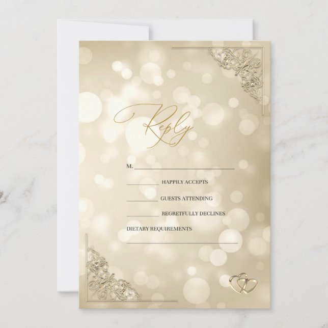 Elegant Gold Hearts Frame Bokeh RSVP   Einladung (Vorderseite)