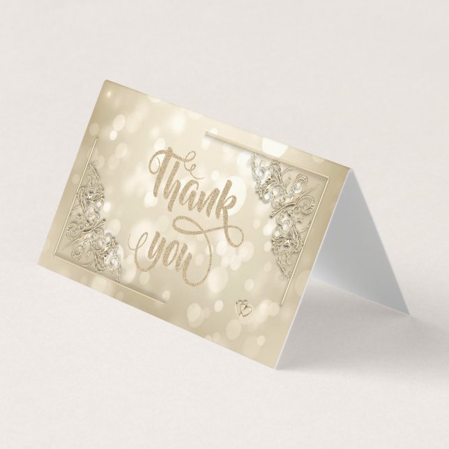 Elegant Gold Hearts Frame Bokeh Thank You Card Visitenkarten (Vorderseite)