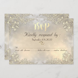 Elegant Gold Hearts Lace Wedding RSVP Einladung