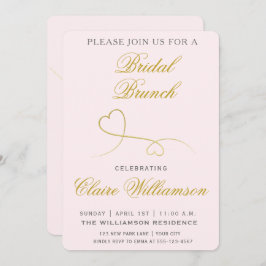Elegant Gold Hearts Pink Bridal Brunch Einladung