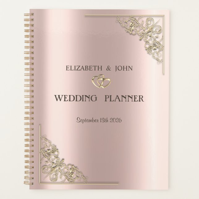 Elegant Gold Hearts Rose Gold Wedding  Planer (Vorderseite)