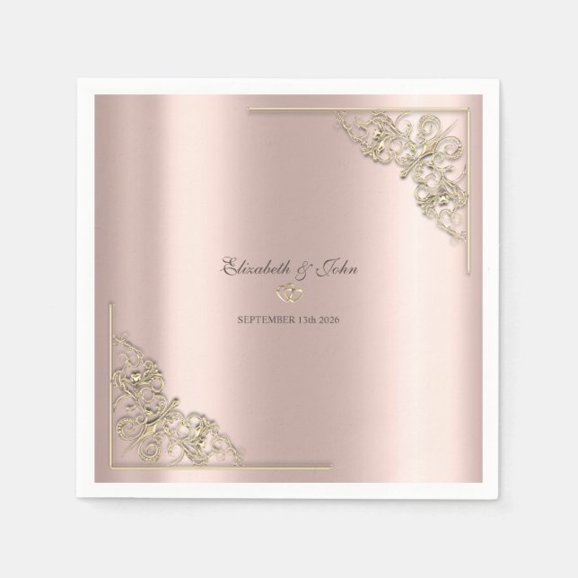 Elegant Gold Hearts Rose Gold Wedding  Serviette (Vorderseite)