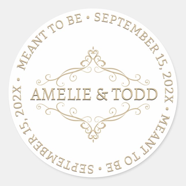 ELEGANT GOLD HERZ FILAGREE WEDD MÖGLICH SEIN RUNDER AUFKLEBER (Vorderseite)