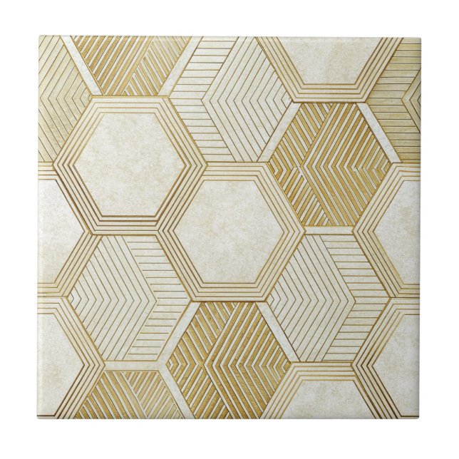 Elegant Gold Hexagon Geometric Pattern - Marble 2 Fliese (Vorderseite)