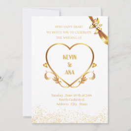 Elegant Gold Hochzeit Einladungen mit Herz