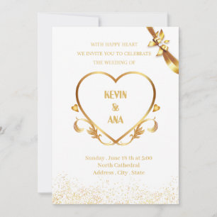 Elegant Gold Hochzeit Einladungen mit Herz