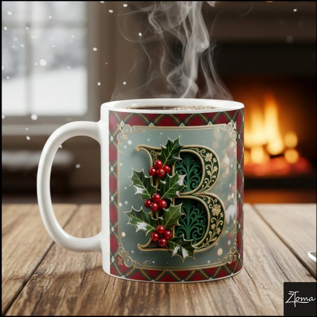 Elegant Gold Holly Christmas Initial Letter B Kaffeetasse (Von Creator hochgeladen)