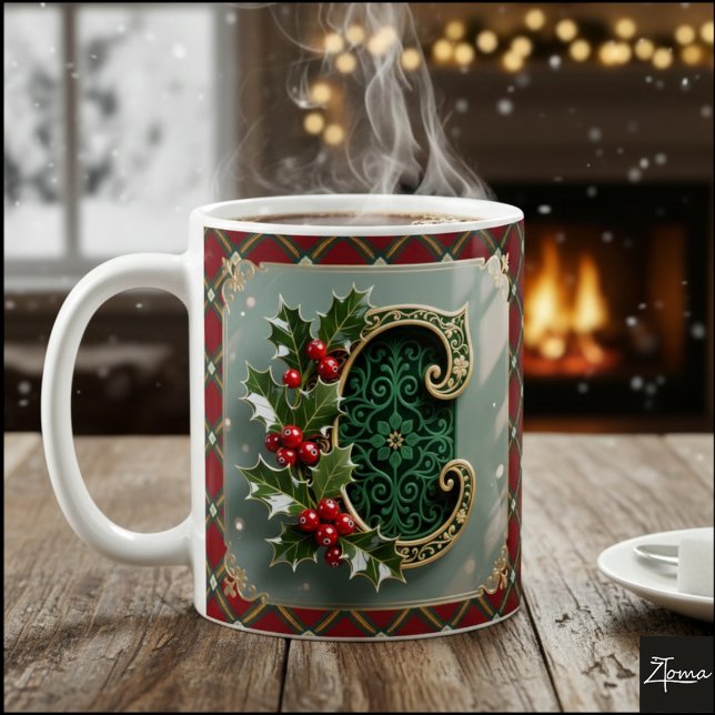 Elegant Gold Holly Christmas Initial Letter C Kaffeetasse (Von Creator hochgeladen)