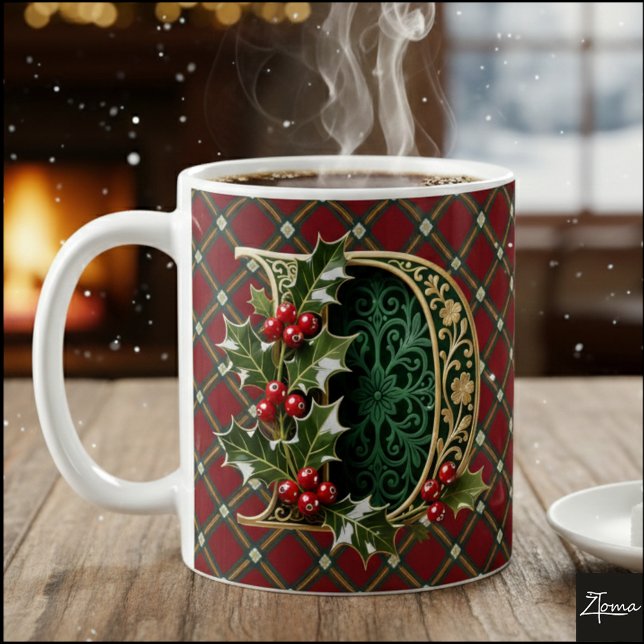 Elegant Gold Holly Christmas Initial Letter D Kaffeetasse (Von Creator hochgeladen)