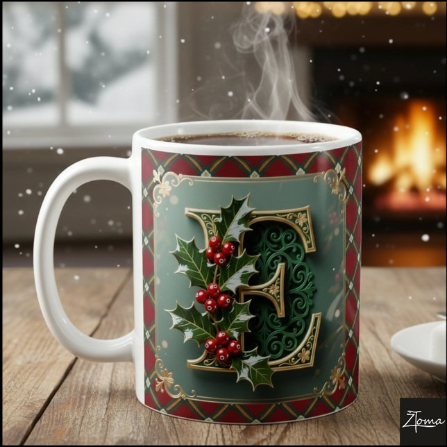Elegant Gold Holly Christmas Initial Letter E Kaffeetasse (Von Creator hochgeladen)
