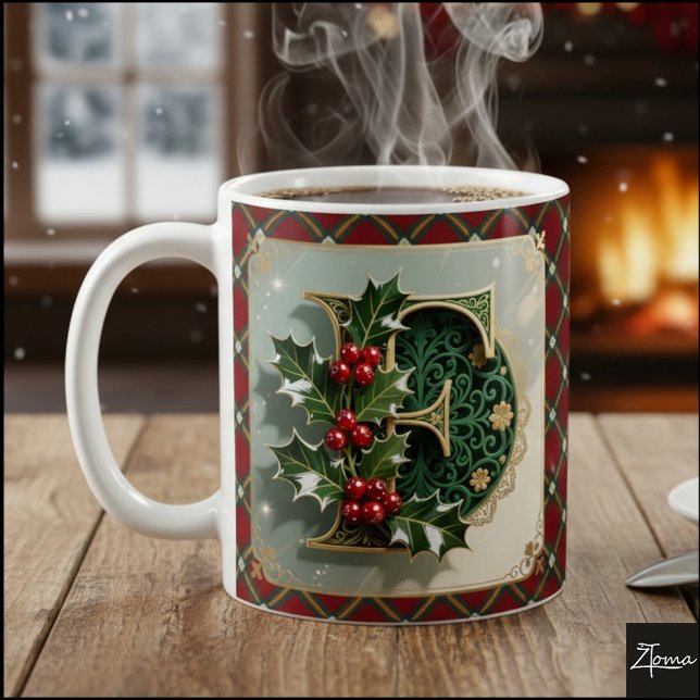 Elegant Gold Holly Christmas Initial Letter F Kaffeetasse (Von Creator hochgeladen)