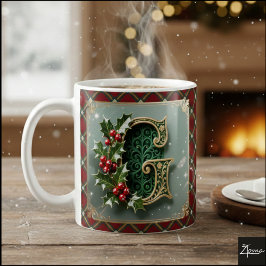 Elegant Gold Holly Christmas Initial Letter G Kaffeetasse