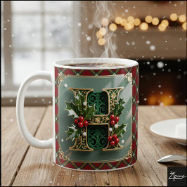 Elegant Gold Holly Christmas Initial Letter H Kaffeetasse