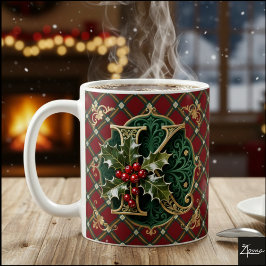 Elegant Gold Holly Christmas Initial Letter K Kaffeetasse